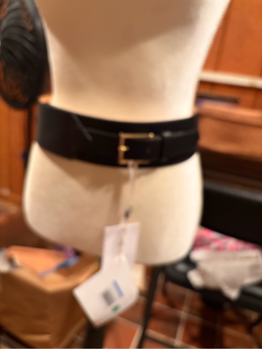 Wide Black Waist Belt with Gold Buckle